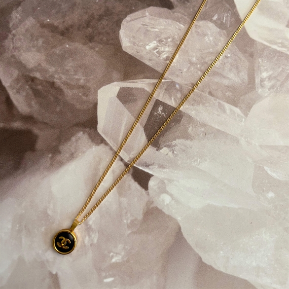 Vintage Treasures Halskæde M. Chanelknap, Sort/Guld